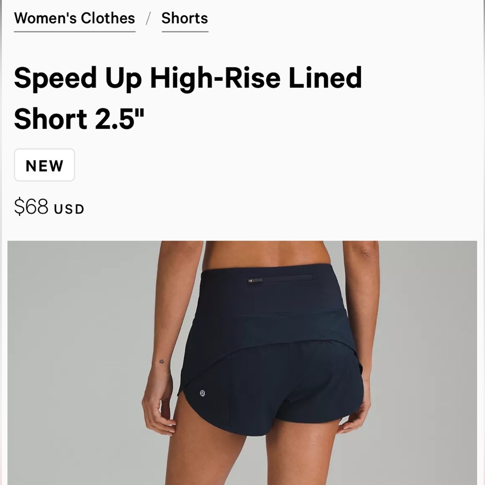 💙lululemon speed up 2.5” high rise shorts navy